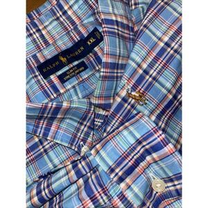 Ralph Lauren Flesh Pony Slim Fit Stretch Oxford Men XXL Blue Plaid Long Sleeve